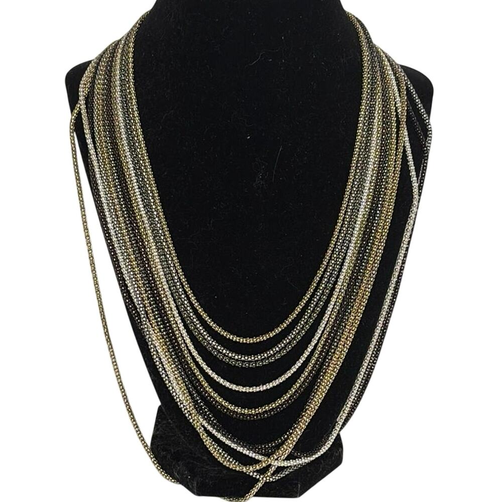 Nicole Miller Layered Multi Strand Necklace Mixed Metal Gunmetal Silver Gold